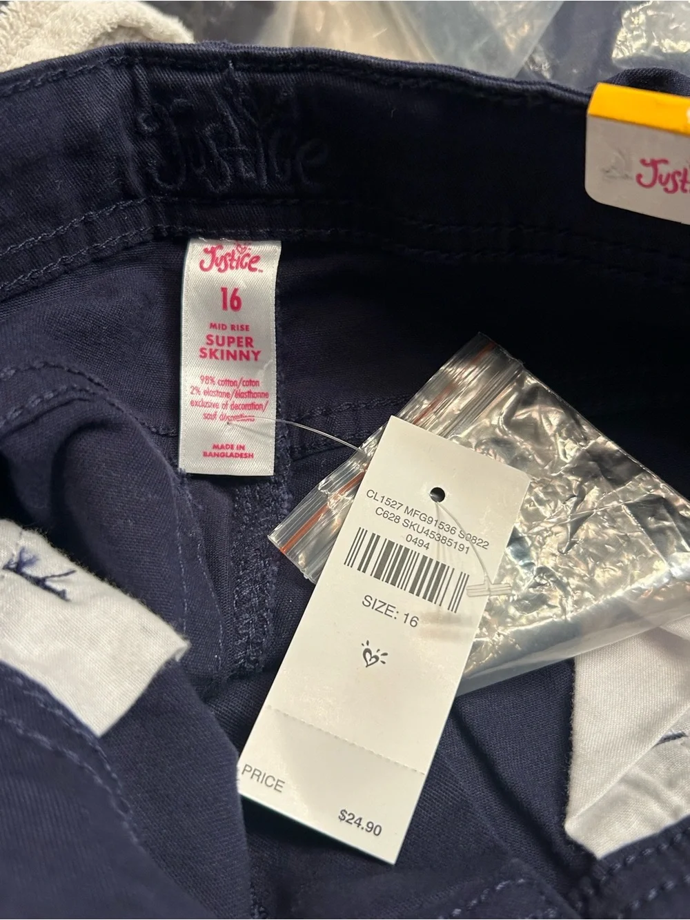 NWT-Girls Justice Super Mid-Rise Skinny Navy Pants